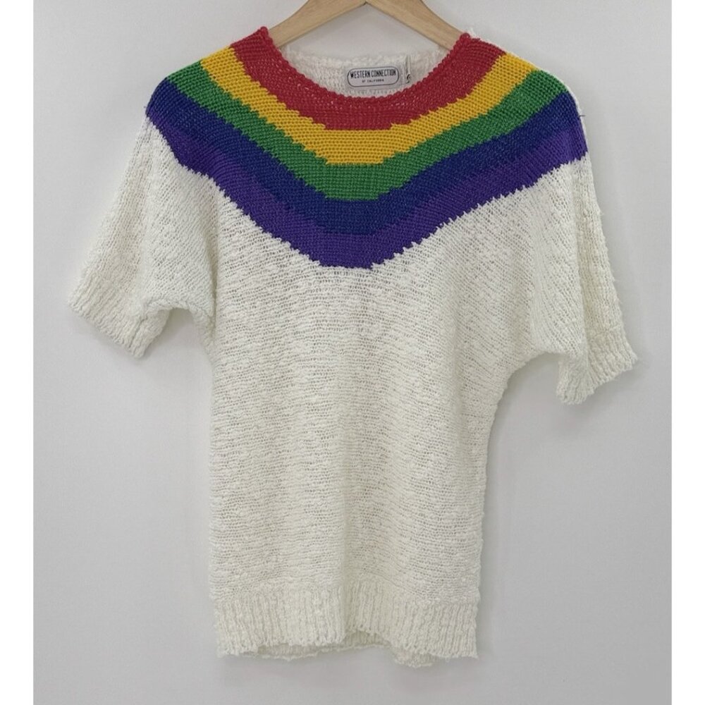 Vtg Western Connection Women’s Pride Rainbow Chunky Knit Dolman Slv Sweater Sz S